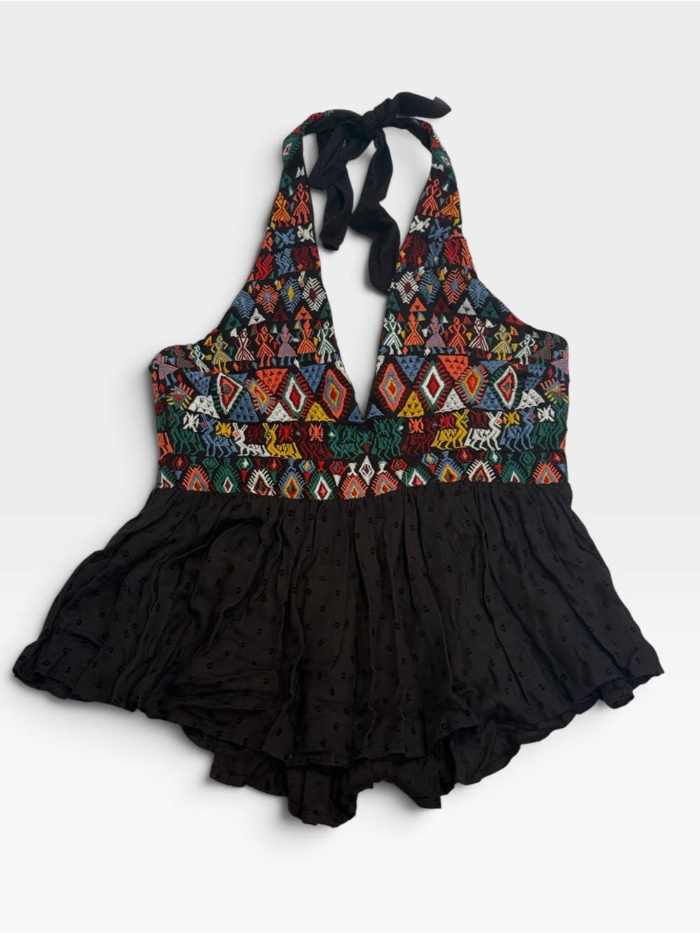 Free People Peruvian Paradise Halter Brown Multicolor Embroidery Size Medium NWT